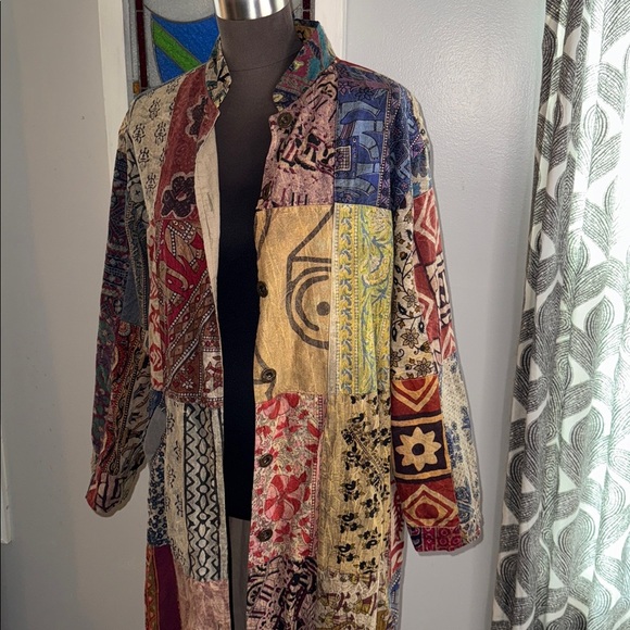 Sacred Threads Patchwork Kantha Long 100% Cotton Duster S/M - Picture 3 of 11